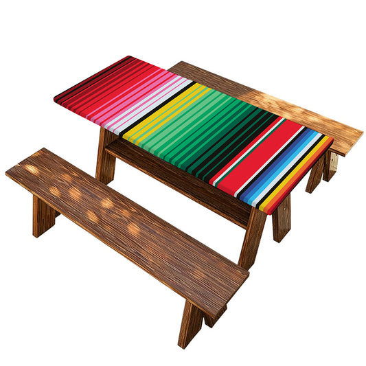 Colorful Mexican Serape Stripe Print Picnic Table Cover