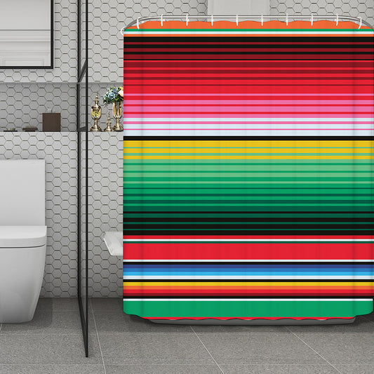 Colorful Mexican Serape Stripe Print Polyester Shower Curtain