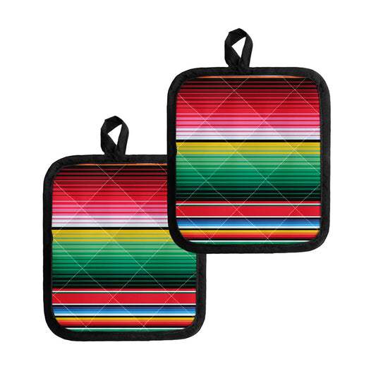 Colorful Mexican Serape Stripe Print Pot Holders