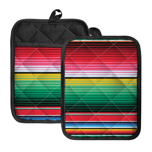 Colorful Mexican Serape Stripe Print Pot Holders With Pocket