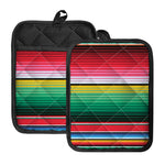 Colorful Mexican Serape Stripe Print Pot Holders With Pocket