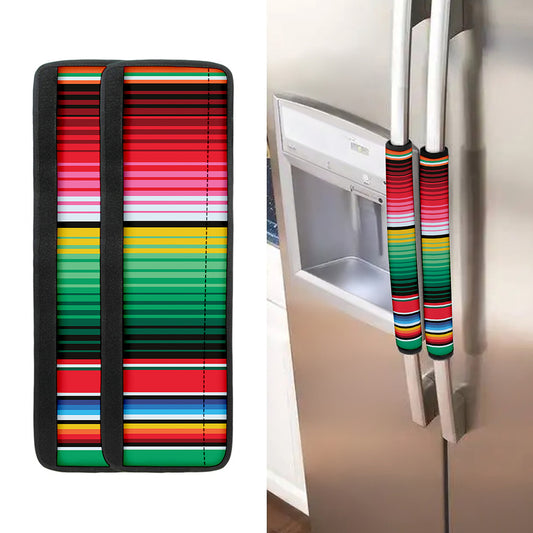 Colorful Mexican Serape Stripe Print Refrigerator Handle Covers