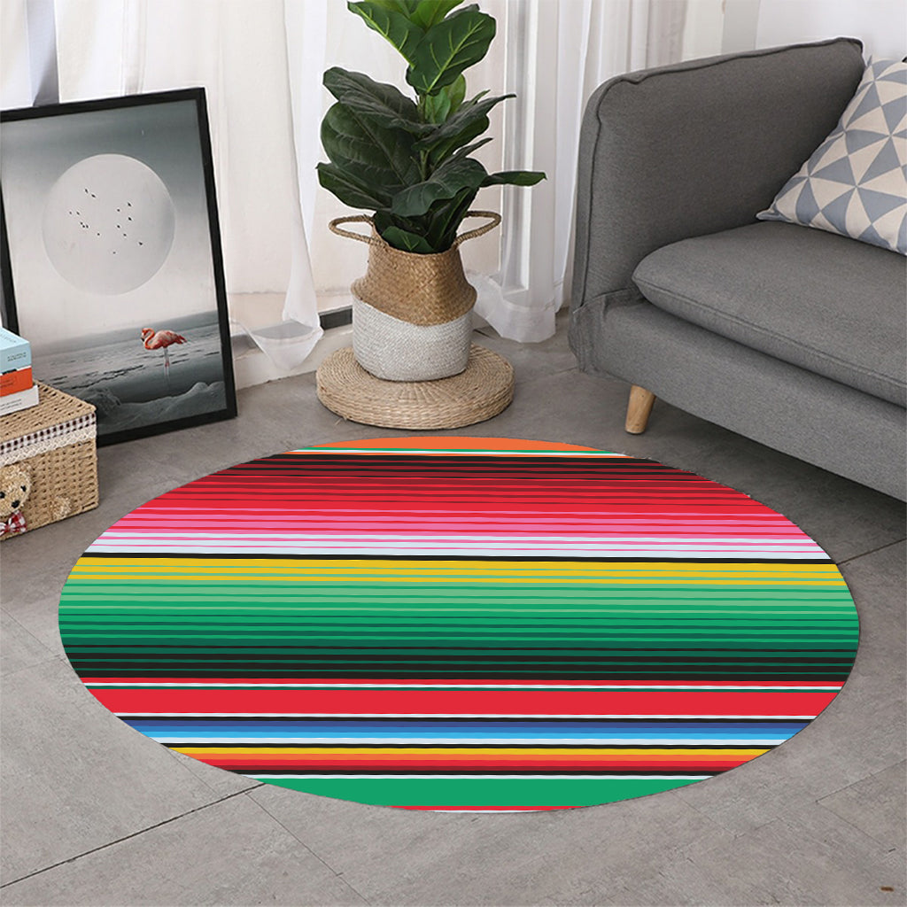 Colorful Mexican Serape Stripe Print Round Rug