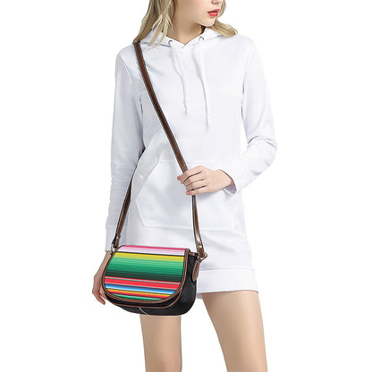 Colorful Mexican Serape Stripe Print Saddle Bag