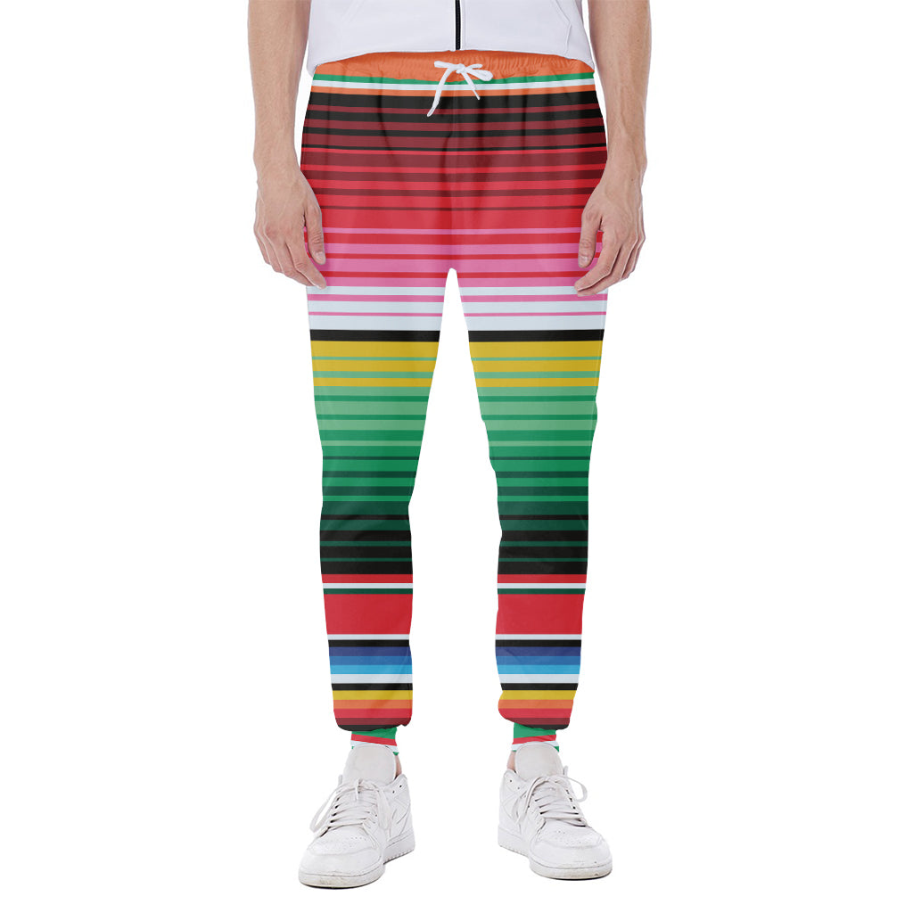 Colorful Mexican Serape Stripe Print Scuba Joggers