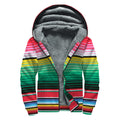 Colorful Mexican Serape Stripe Print Sherpa Lined Zip Up Hoodie