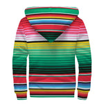 Colorful Mexican Serape Stripe Print Sherpa Lined Zip Up Hoodie