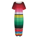 Colorful Mexican Serape Stripe Print Short Sleeve Long Nightdress