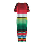 Colorful Mexican Serape Stripe Print Short Sleeve Long Nightdress
