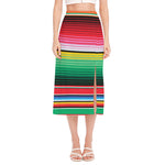 Colorful Mexican Serape Stripe Print Side Slit Midi Skirt