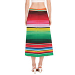 Colorful Mexican Serape Stripe Print Side Slit Midi Skirt