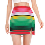 Colorful Mexican Serape Stripe Print Side Slit Mini Skirt