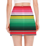 Colorful Mexican Serape Stripe Print Side Slit Mini Skirt