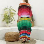 Colorful Mexican Serape Stripe Print Silk V-Neck Kaftan Dress