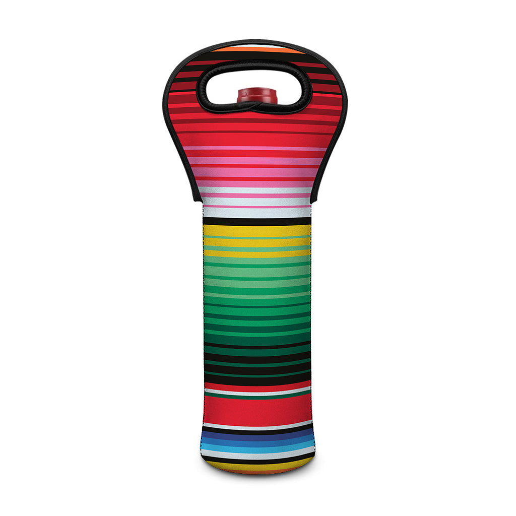 Colorful Mexican Serape Stripe Print Single Neoprene Wine Tote