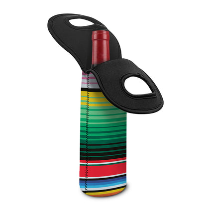 Colorful Mexican Serape Stripe Print Single Neoprene Wine Tote
