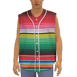 Colorful Mexican Serape Stripe Print Sleeveless Baseball Jersey