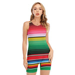 Colorful Mexican Serape Stripe Print Sleeveless One Piece Swimsuit