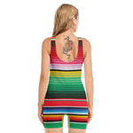Colorful Mexican Serape Stripe Print Sleeveless One Piece Swimsuit