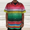 Colorful Mexican Serape Stripe Print Textured Short Sleeve Shirt