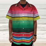 Colorful Mexican Serape Stripe Print Textured Short Sleeve Shirt