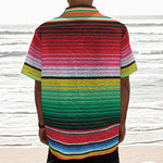 Colorful Mexican Serape Stripe Print Textured Short Sleeve Shirt
