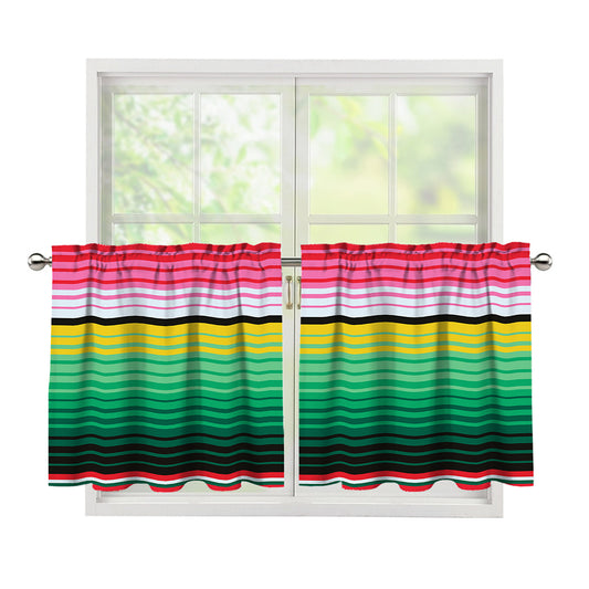 Colorful Mexican Serape Stripe Print Tier Curtains