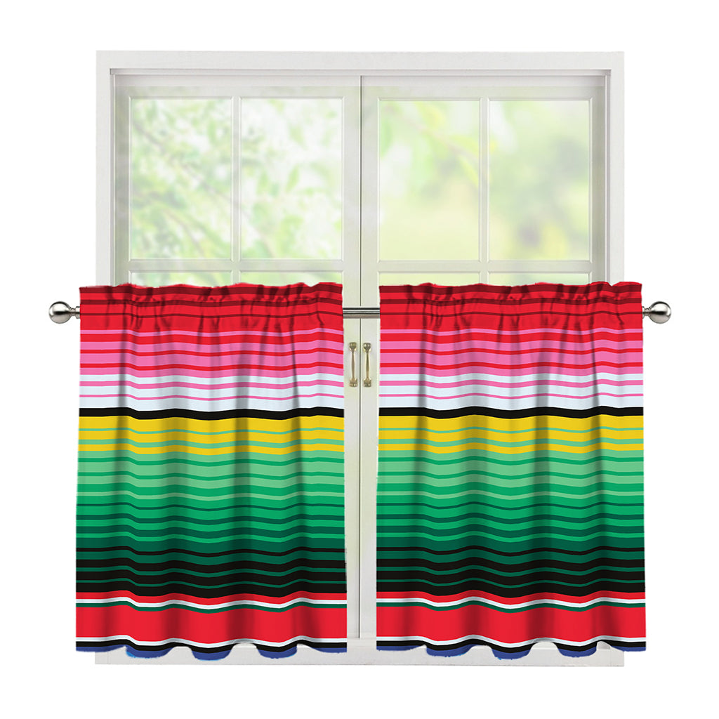 Colorful Mexican Serape Stripe Print Tier Curtains