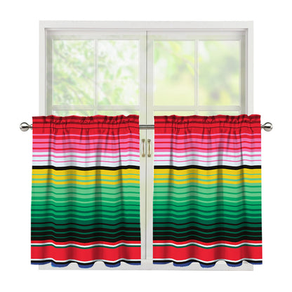 Colorful Mexican Serape Stripe Print Tier Curtains