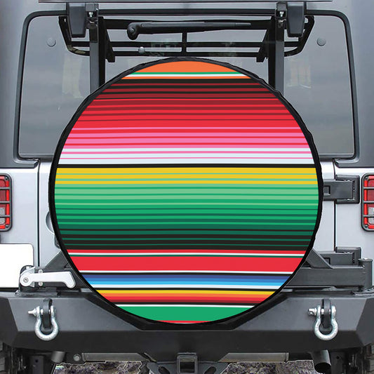 Colorful Mexican Serape Stripe Print Tire Cover