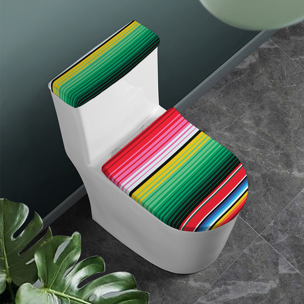 Colorful Mexican Serape Stripe Print Toilet Lid And Tank Cover Set