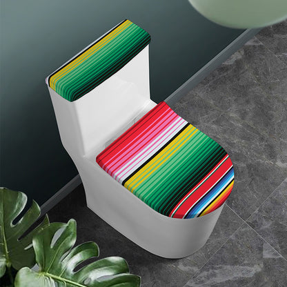 Colorful Mexican Serape Stripe Print Toilet Lid And Tank Cover Set