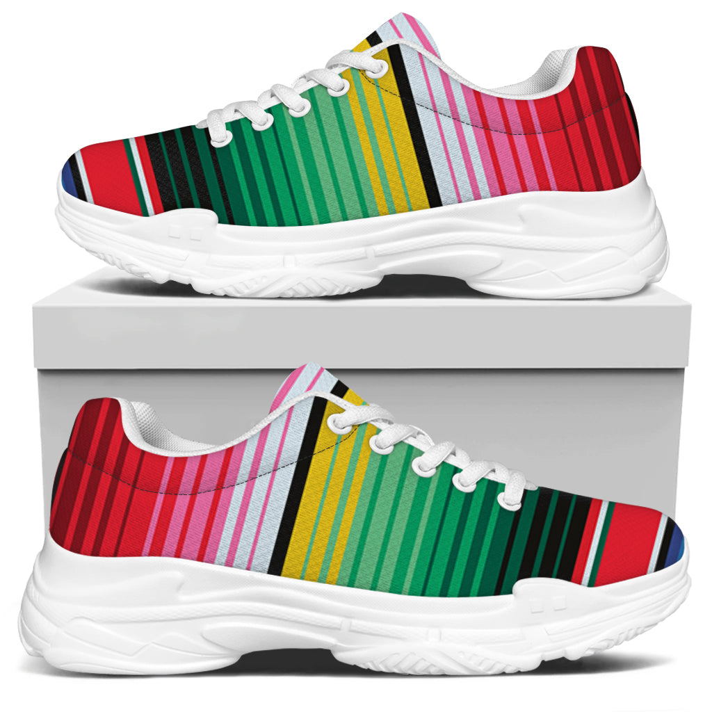 Colorful Mexican Serape Stripe Print White Chunky Shoes