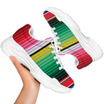 Colorful Mexican Serape Stripe Print White Chunky Shoes