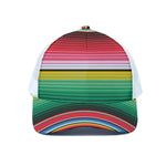 Colorful Mexican Serape Stripe Print White Mesh Trucker Cap