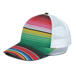 Colorful Mexican Serape Stripe Print White Mesh Trucker Cap