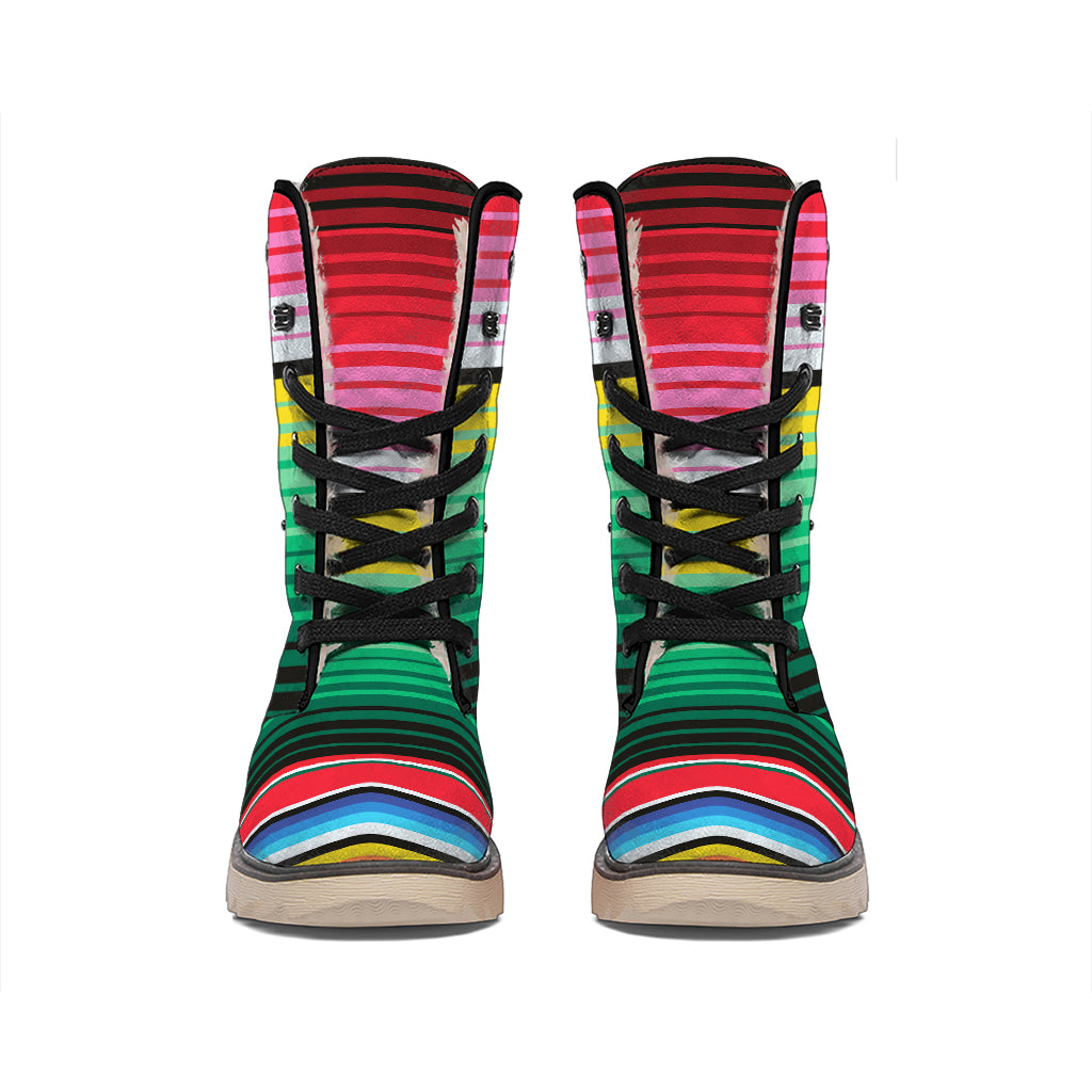 Colorful Mexican Serape Stripe Print Winter Boots