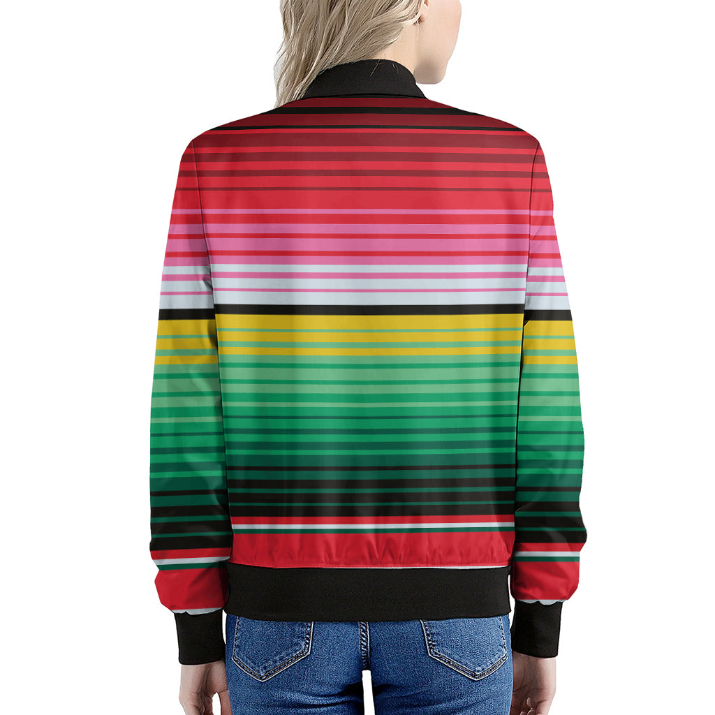 Colorful Mexican Serape Stripe Print Women's Bomber Jacket