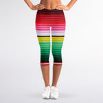 Colorful Mexican Serape Stripe Print Women's Capri Leggings