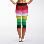 Colorful Mexican Serape Stripe Print Women's Capri Leggings