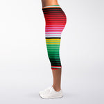 Colorful Mexican Serape Stripe Print Women's Capri Leggings