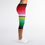 Colorful Mexican Serape Stripe Print Women's Capri Leggings