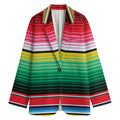 Colorful Mexican Serape Stripe Print Women's Cotton Blazer