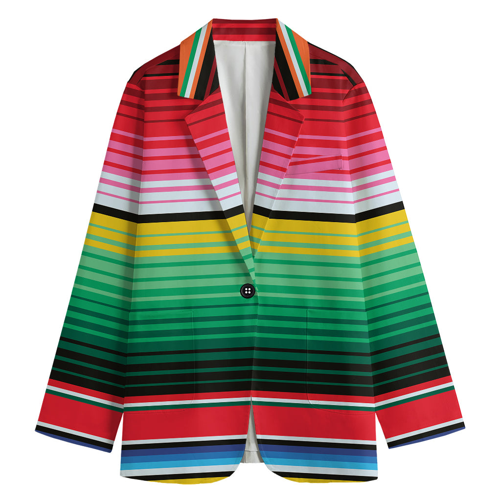 Colorful Mexican Serape Stripe Print Women's Cotton Blazer