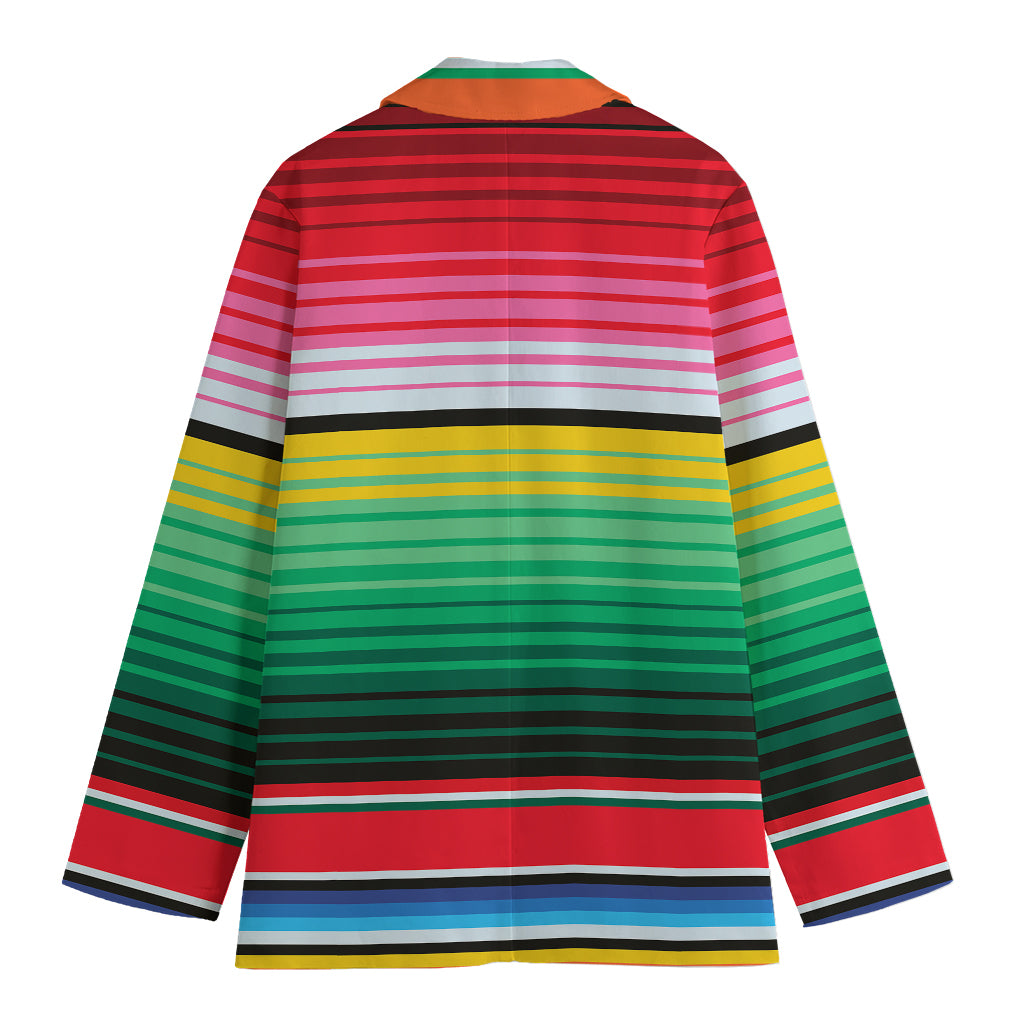 Colorful Mexican Serape Stripe Print Women's Cotton Blazer