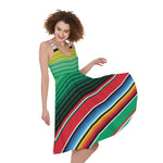Colorful Mexican Serape Stripe Print Women's Sleeveless Dress