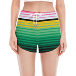 Colorful Mexican Serape Stripe Print Women's Split Running Shorts