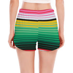 Colorful Mexican Serape Stripe Print Women's Split Running Shorts