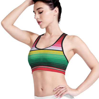 Colorful Mexican Serape Stripe Print Women's Sports Bra