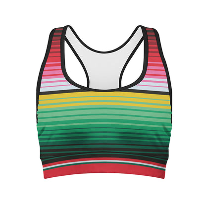 Colorful Mexican Serape Stripe Print Women's Sports Bra